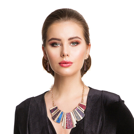 Multi Color Marbled Squared Collar Necklace