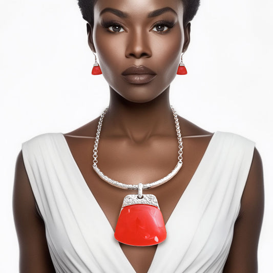 Red Trapezoid Pendant Necklace