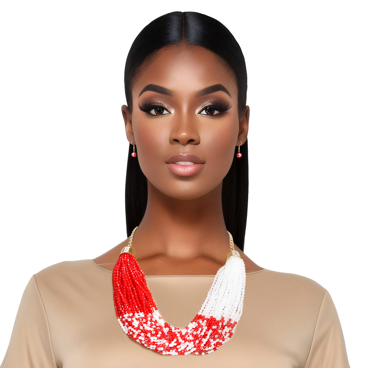 DST 34 Strand Red White Bead Set|22 + 2.5 inches