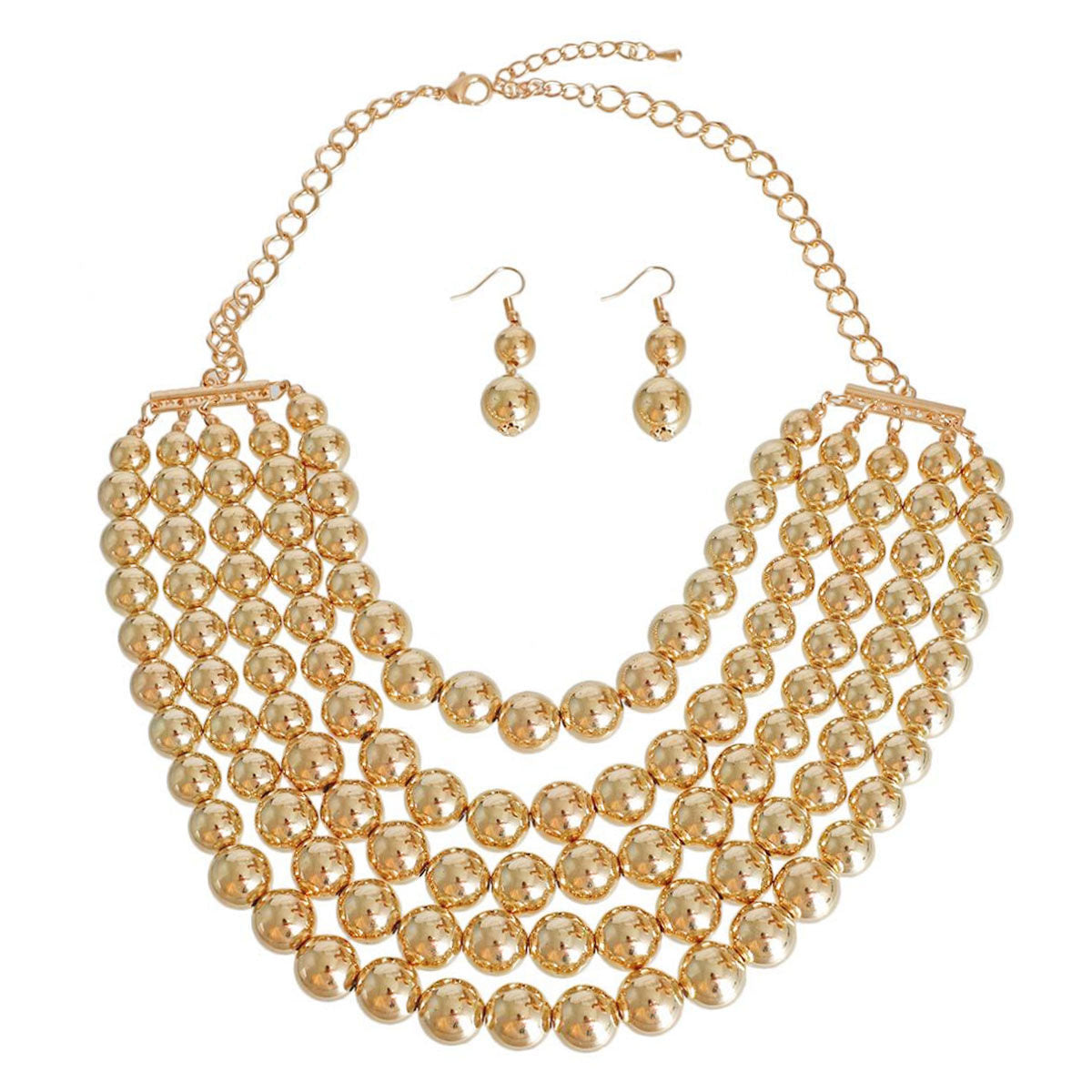 Gold Metal Pearl 5 Row Necklace