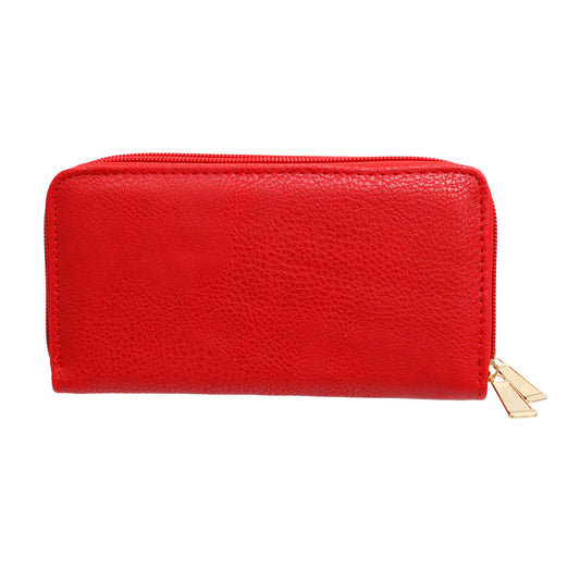 Zipper Wallet Red Soft Grain for Women