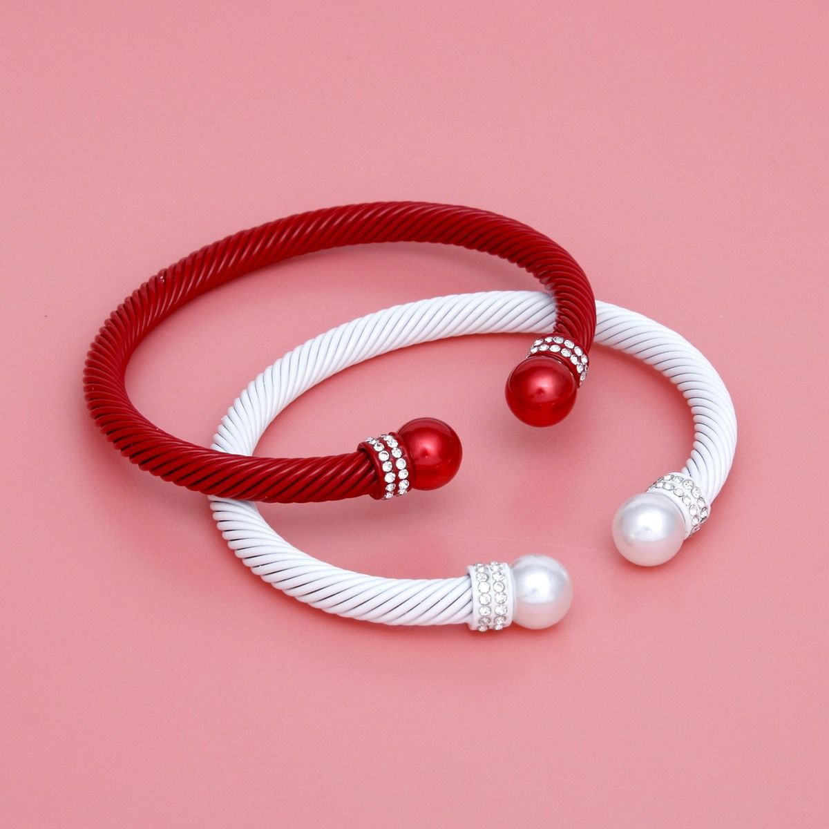 DST Sorority 2 Pcs Red White Cable Bangles