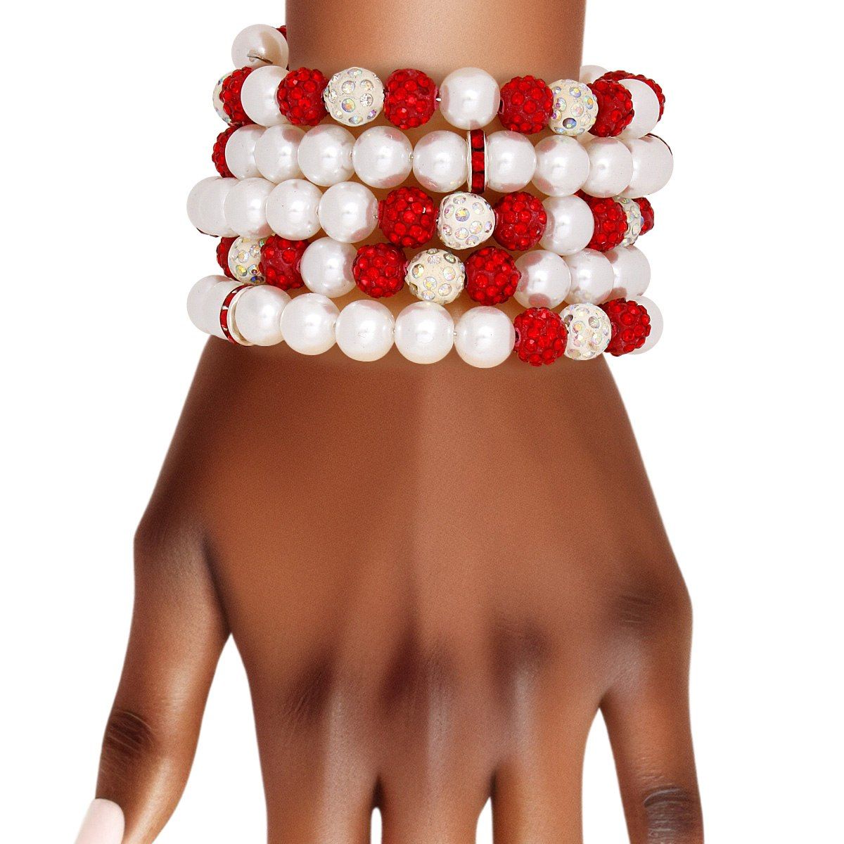 DST White Pearl and Bead Memory Wire Bracelet