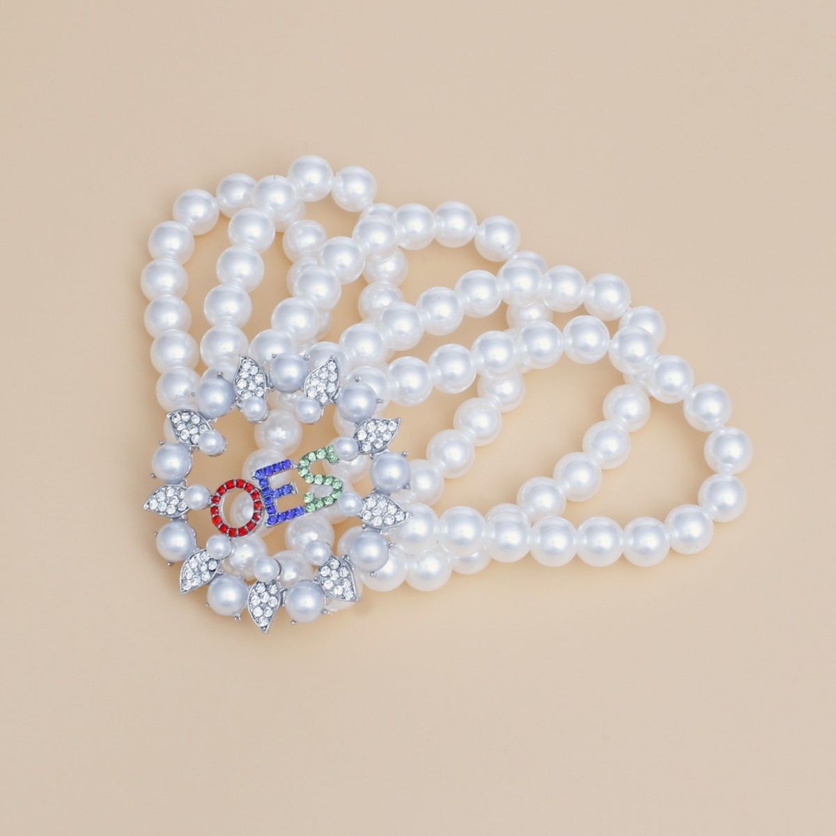 OES Sorority White Pearl 5 Strand Bracelet Women