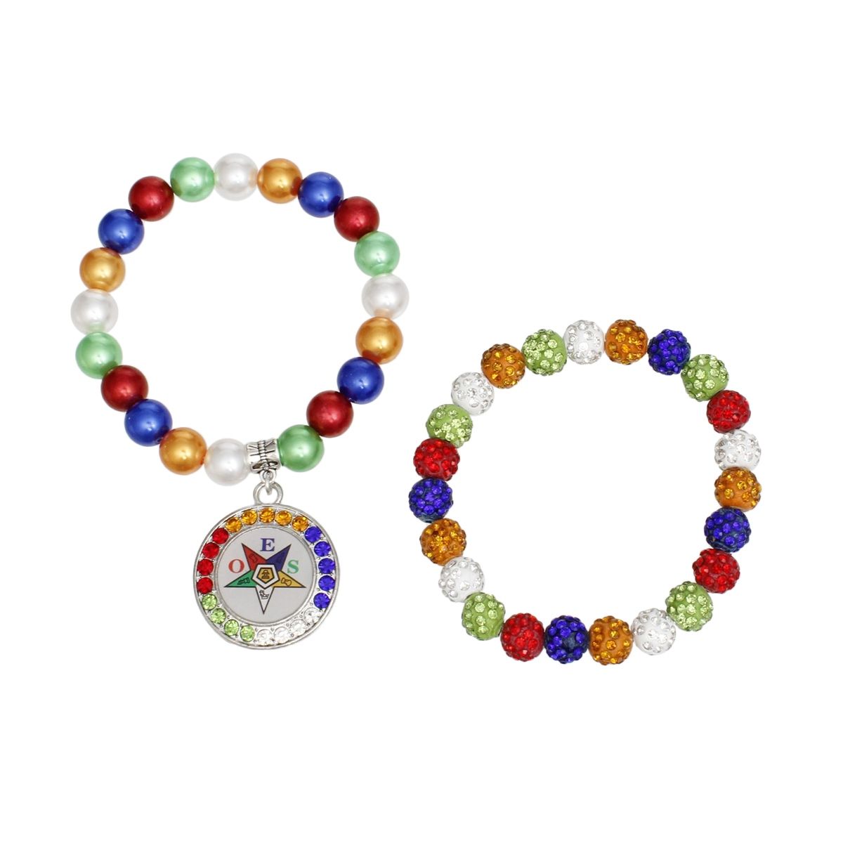 OES Sorority Pearl Clay Bead Round Charm Bracelets