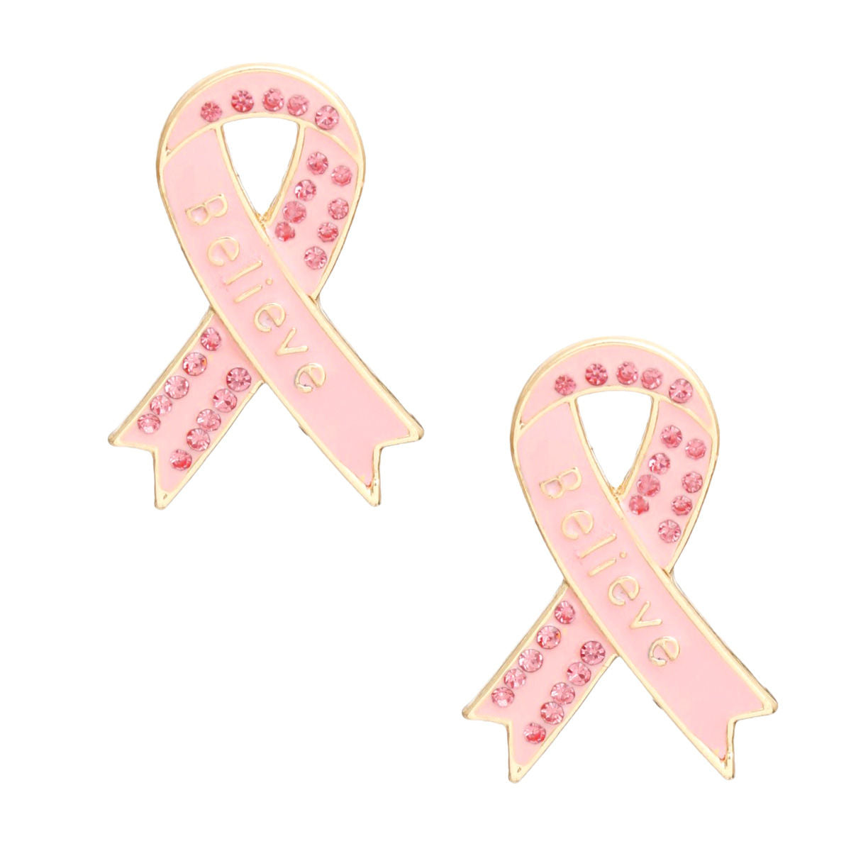 Studs Gold Light Pink Ribbon Believe Earrings