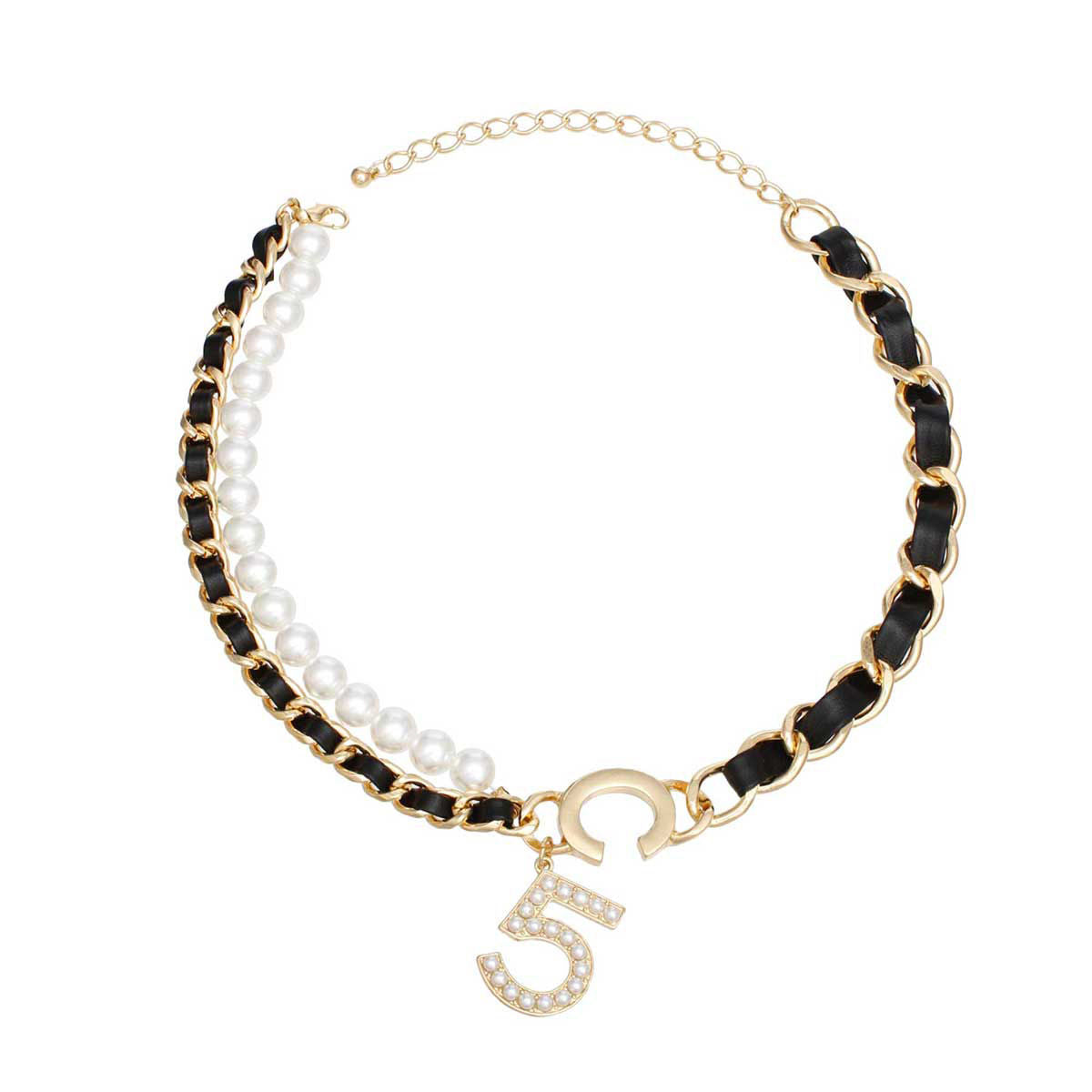 Necklace Black Woven Gold No 5 Chain for Women