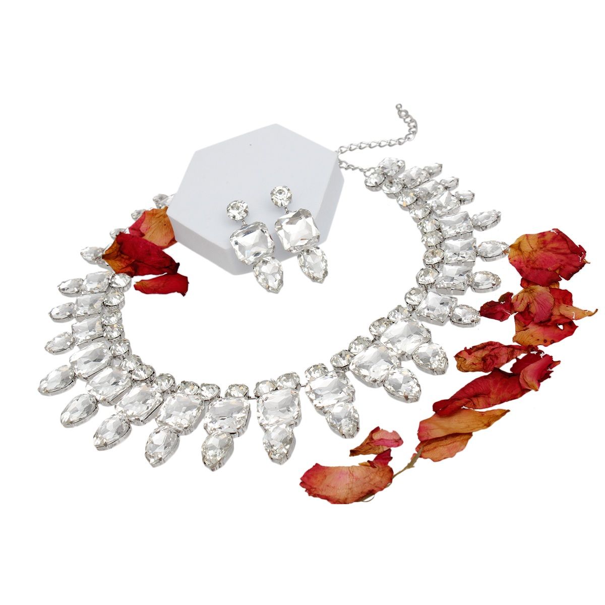 Collar Clear Silver Red Carpet Ready Crystal Set