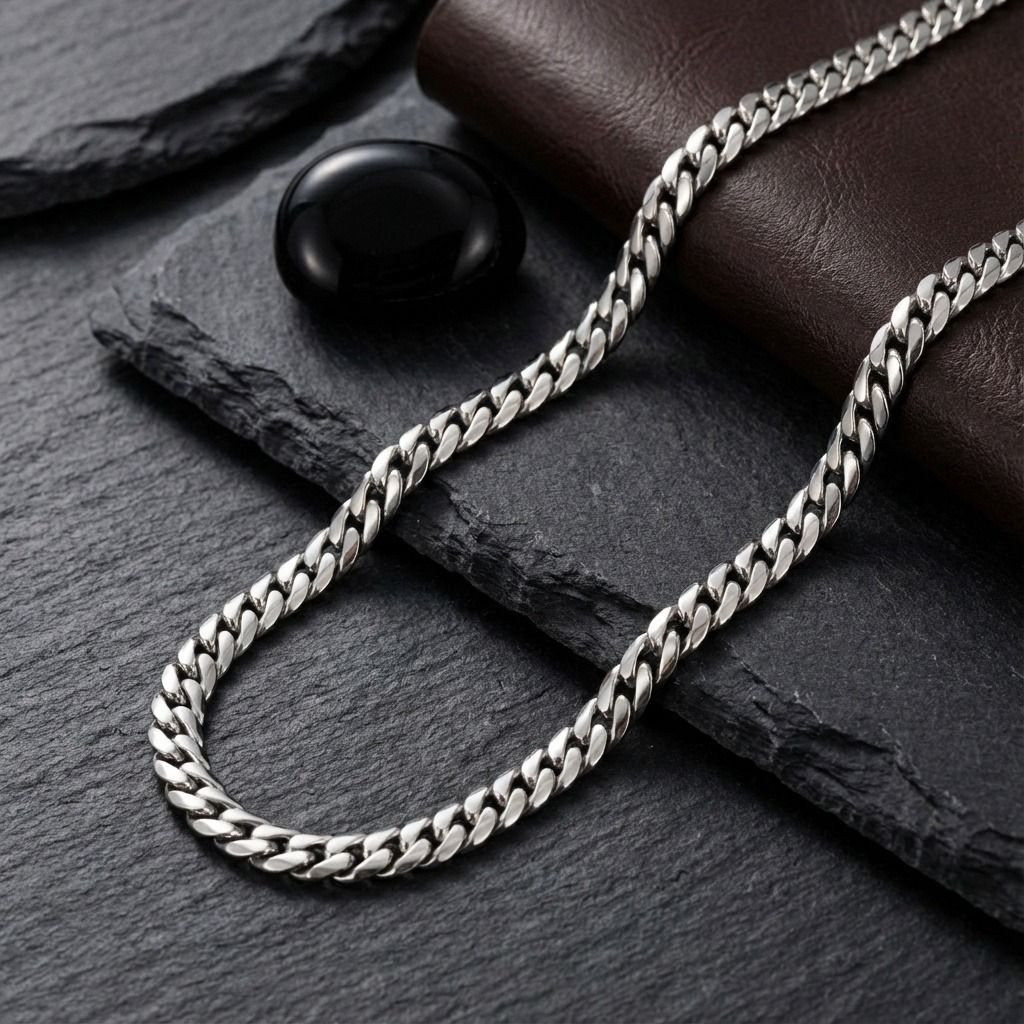 Mens 24in 8mm Silver Stainless Steel Miami Chain