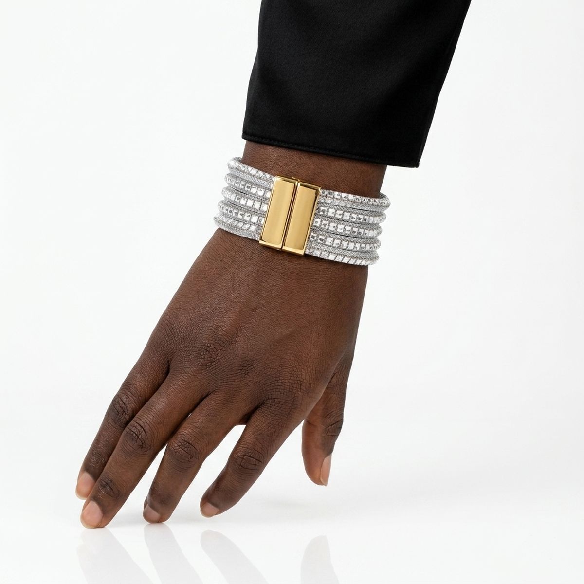 Gold 5 Strand Clear Stone Disco Ball Cuff Bracelet