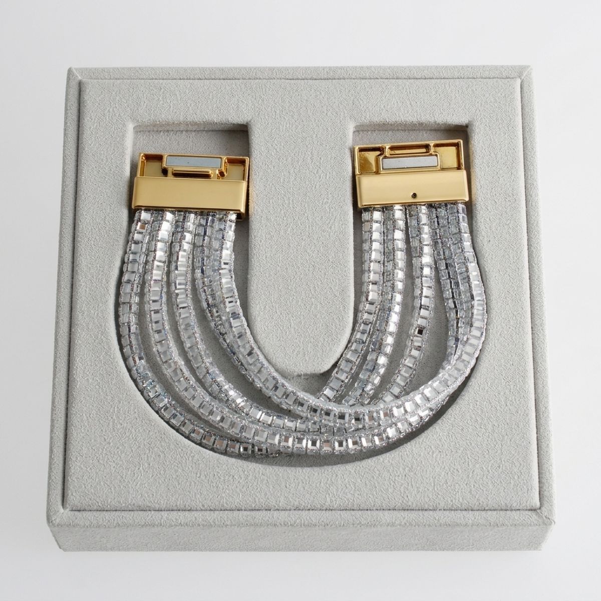 Gold 5 Strand Clear Stone Disco Ball Cuff Bracelet