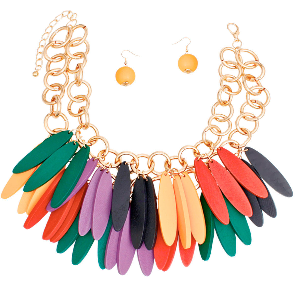 Choker Tribal Multicolor Wood Fringe Layered Set