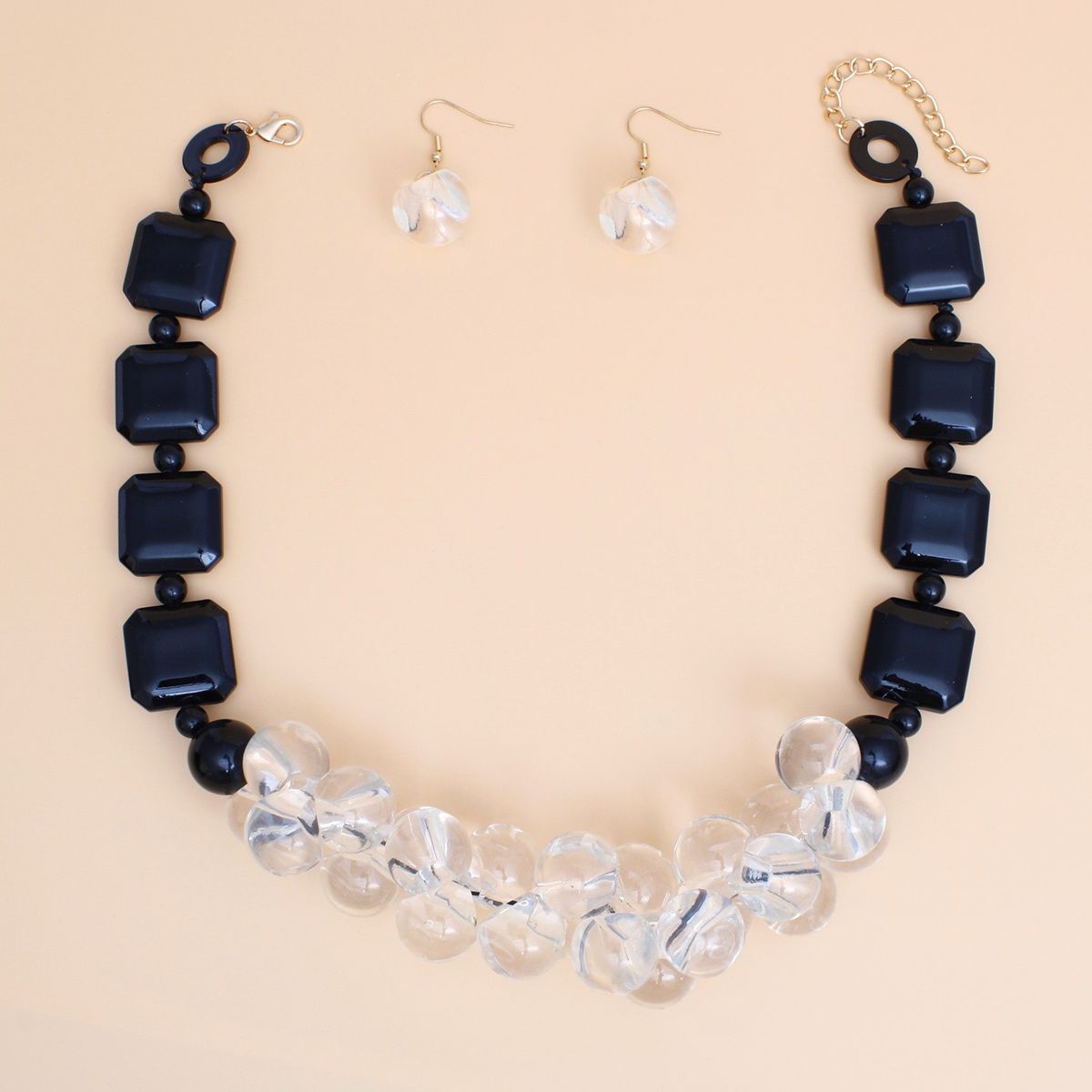 Necklace Bubble and Black Square Bead Necklace Set