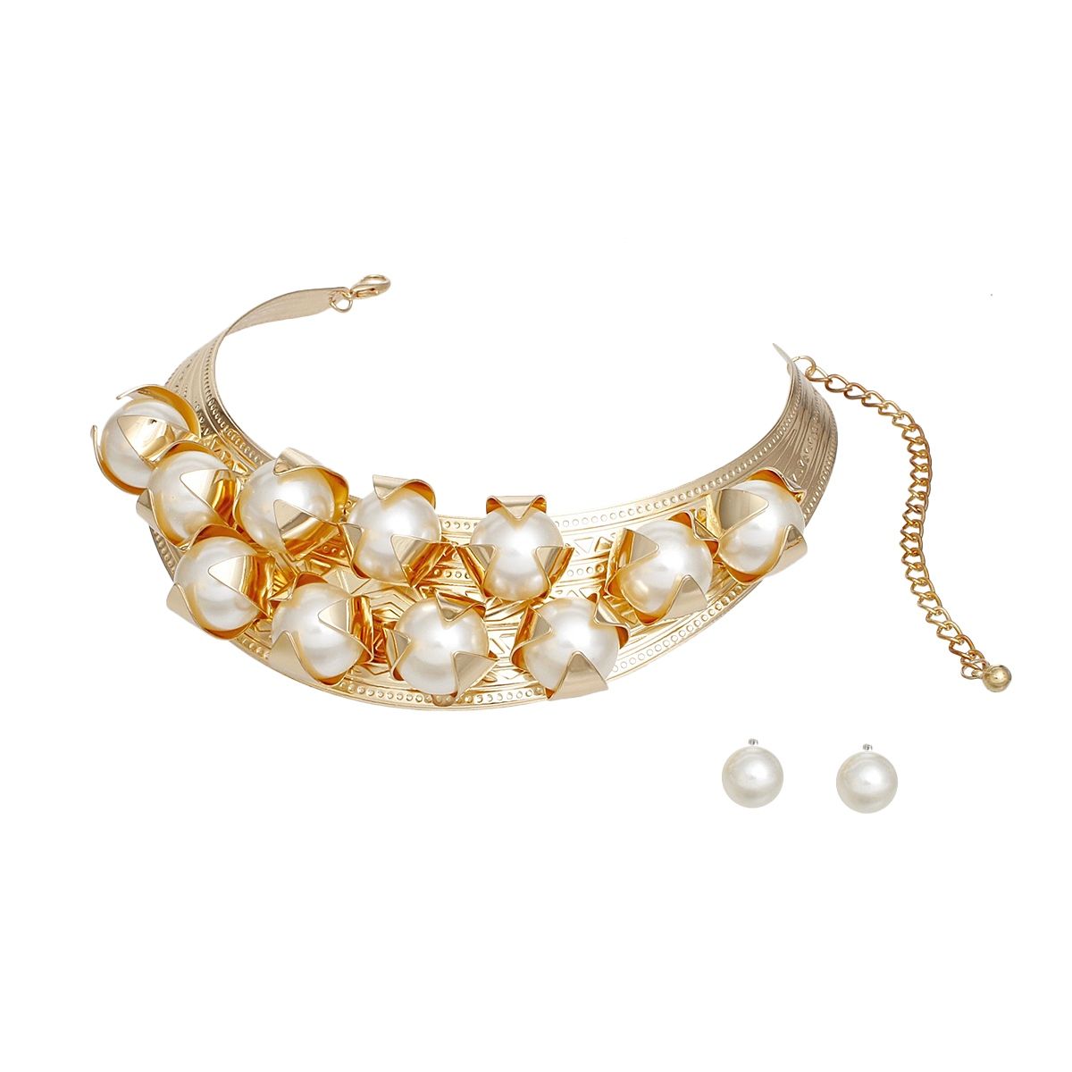 Choker Gold Rigid Pearl Armor Collar Set Women