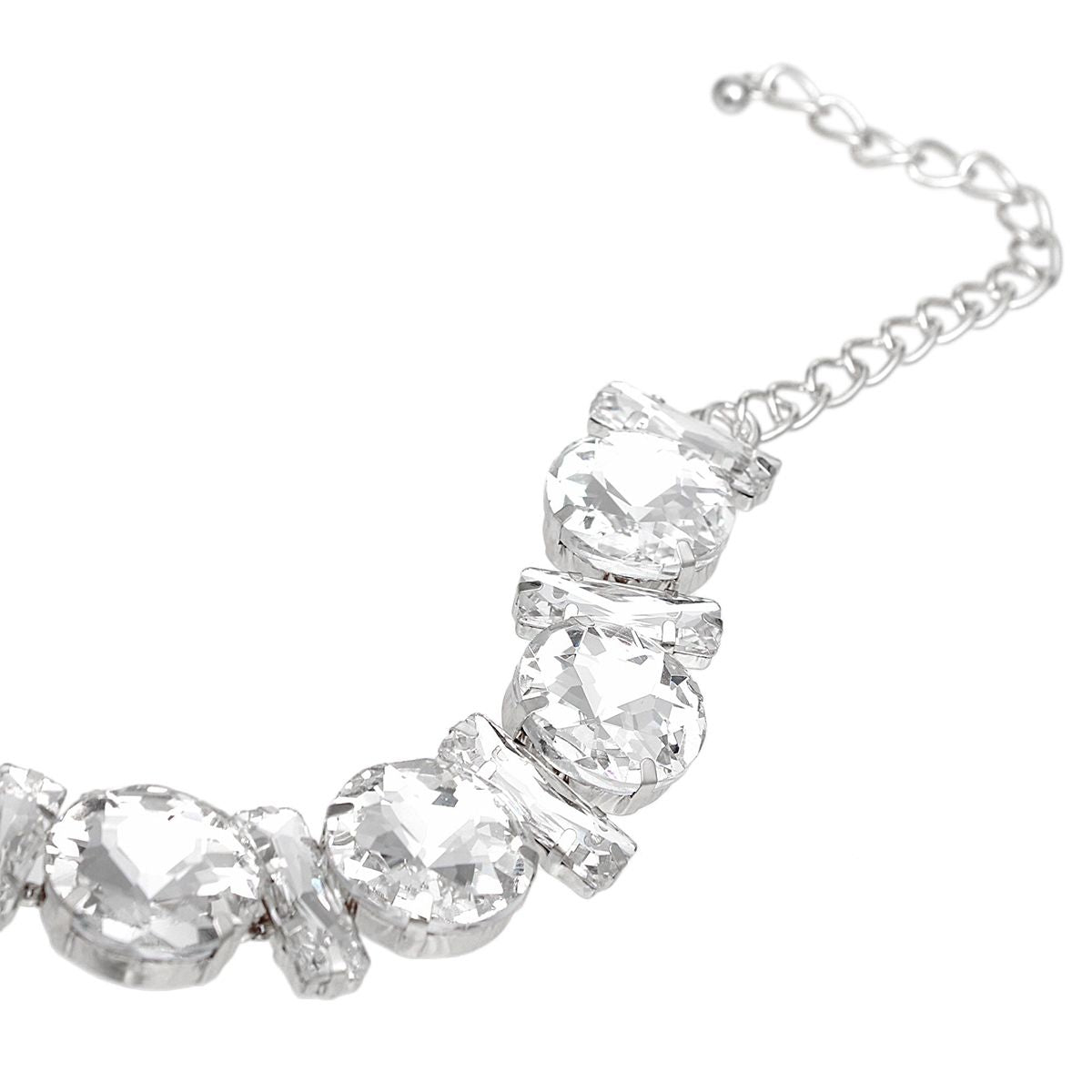 Jeweled Collar Silver Round Baguette Crystal Set