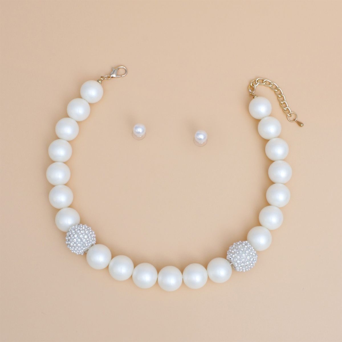 Pearl Cream 18mm Single Strand Stone Set Women