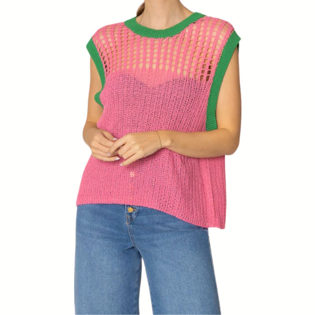 AKA Vest Top Pink and Green Crochet