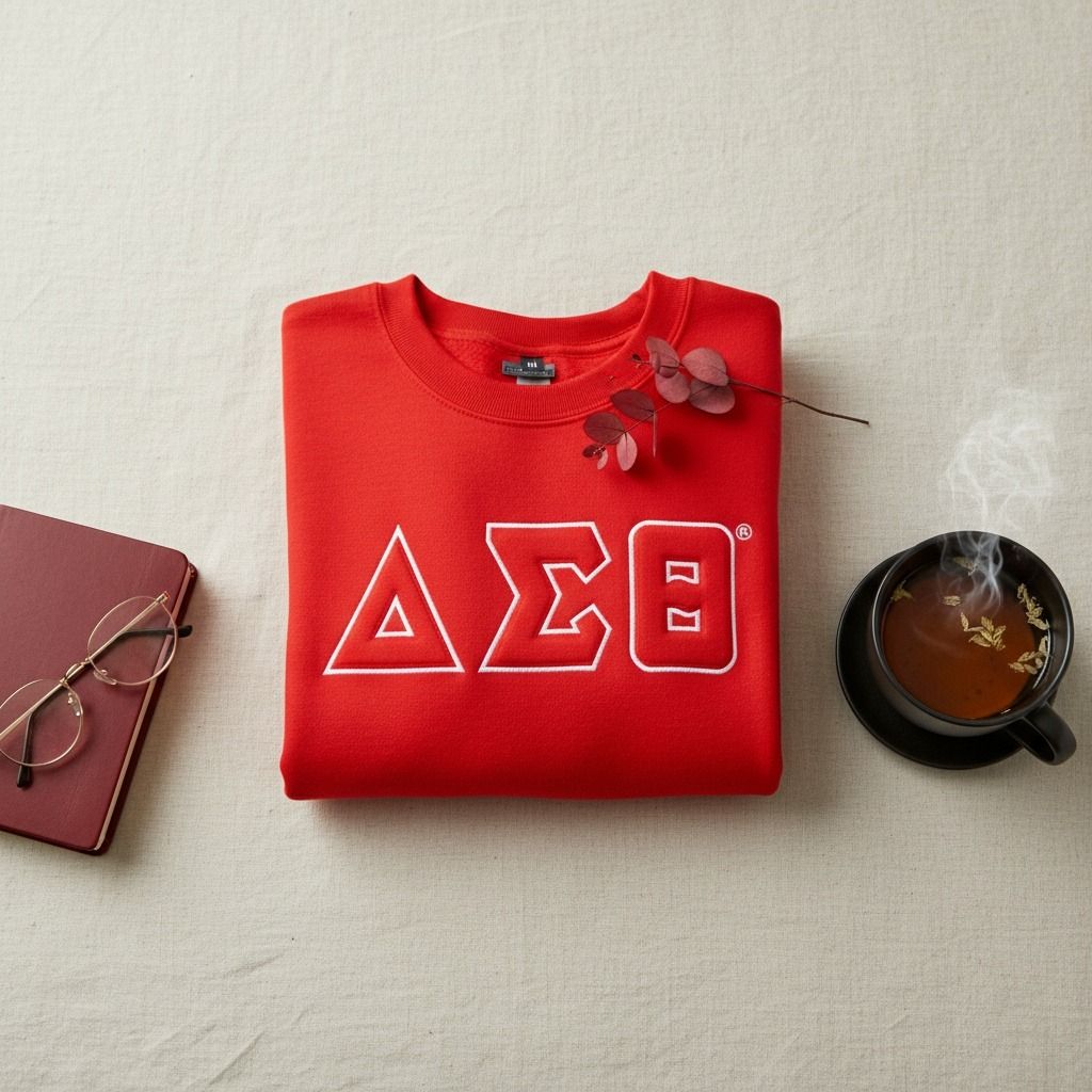 DST Greek Gear M Red Embroidered Crew Sweatshirt