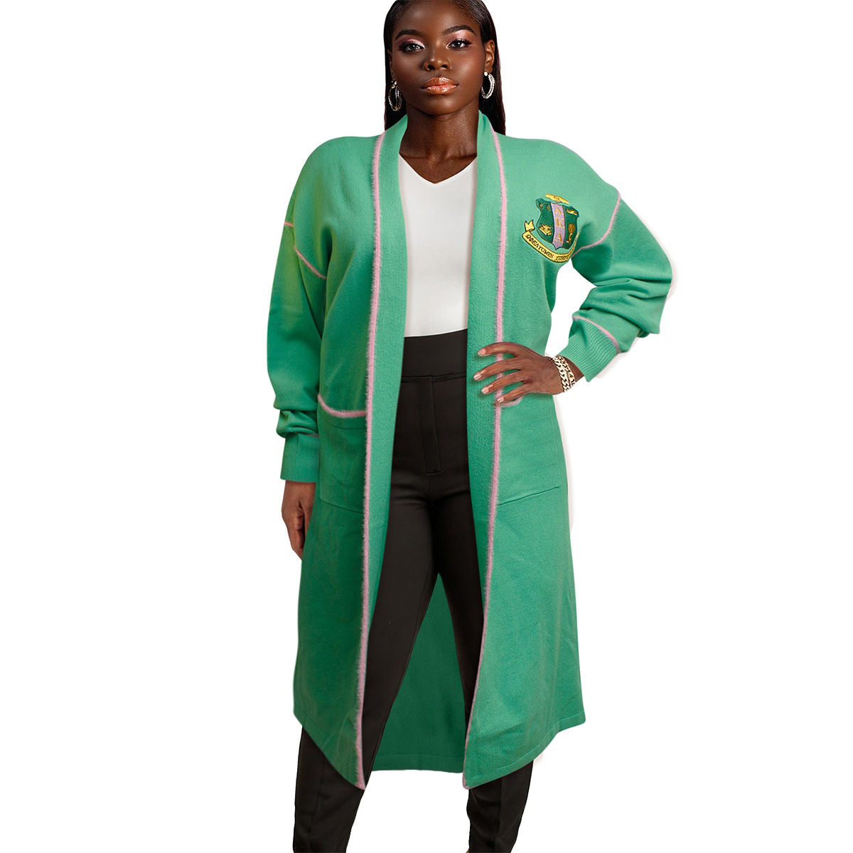 AKA Sorority 4XL Green Long Duster Cardigan