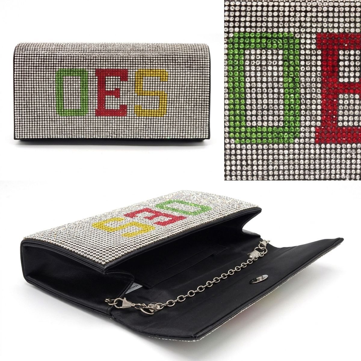 OES Colors Rhinestone Flap Snap Clutch Bag