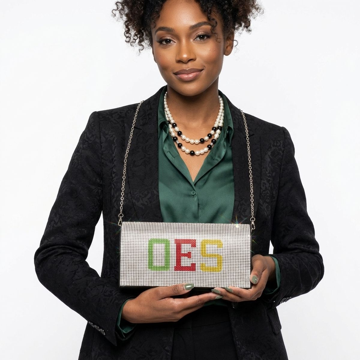 OES Colors Rhinestone Flap Snap Clutch Bag