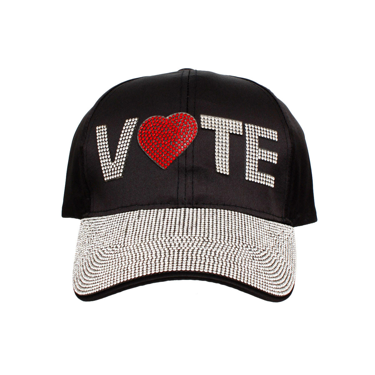 Hat Black Satin VOTE Rhinestone Baseball Cap Women