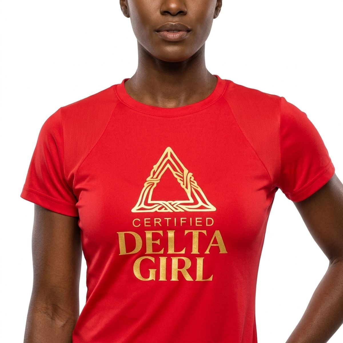 DST Certified Medium Delta Girl Red Athletic Tee